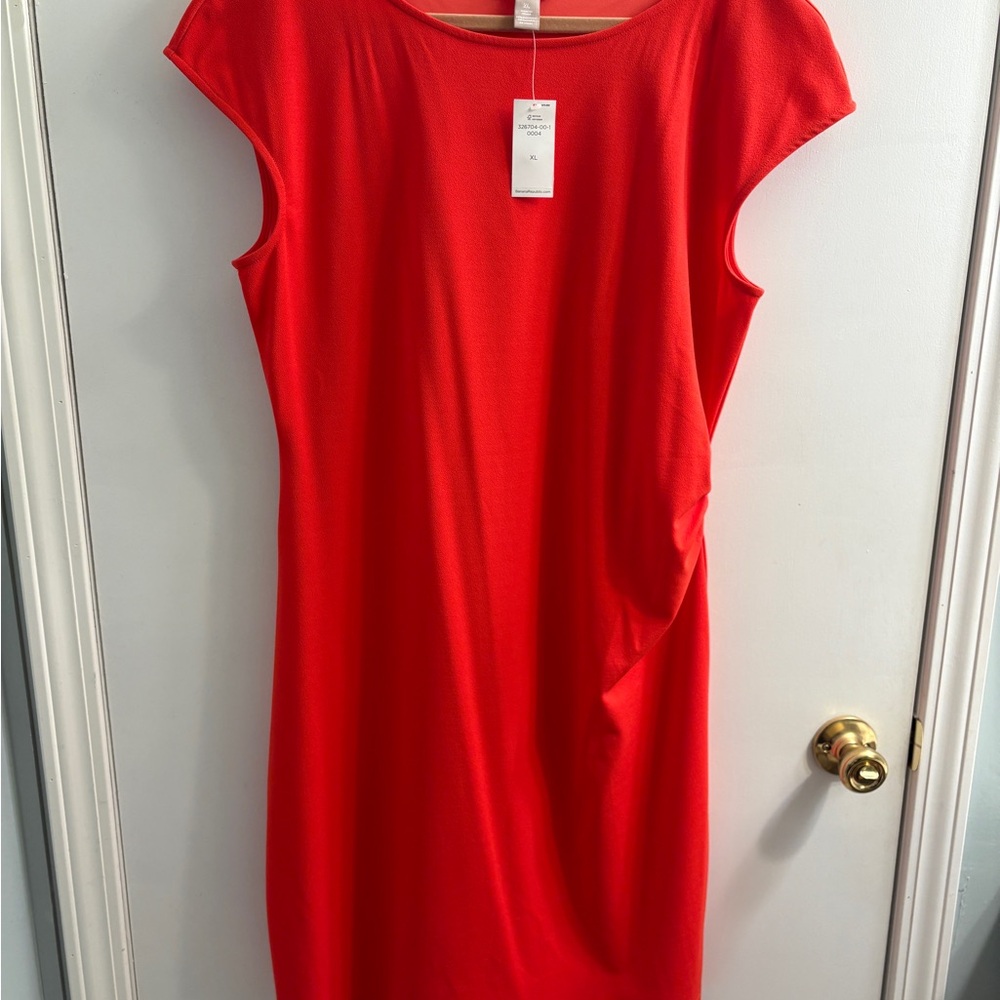 Banana Republic Vibrant Coral Cap-Sleeve Midi Dress